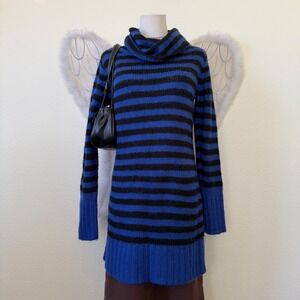 Corraline Emo Grunge Y2K Striped Long Sleeve Sweater Blue Black Chunky Knit